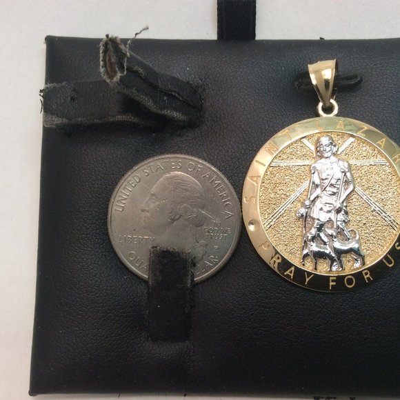10K  YELLOW REAL SOLID GOLD MEDALLION PENDANT SAINT LAZARUS PRAY FOR US 4.30 GR - Picture 4 of 8